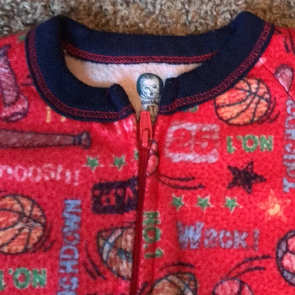 Gerber Red Sports Theme Thick Footie Zip Up Pjs